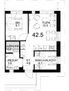 1h + alk + tpk + s | 42,5m<sup>2</sup> | 29700 € | Varattu