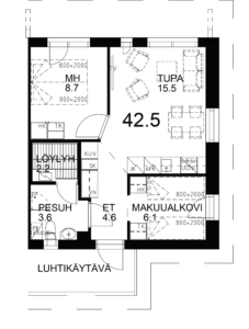 1H+ALK+TPK+S | 42,5m<sup>2</sup> |  79 667,55 € | Varattu