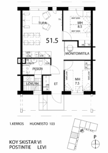 tpk + 2mh + s + monitoimitila | 51,5m<sup>2</sup> | 269 900 € | Varattu