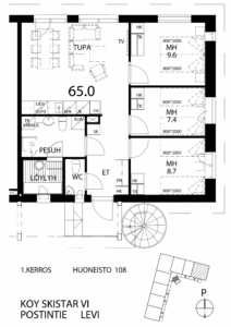 tpk + 3mh + s + monitoimitila | 65m<sup>2</sup> | 359 900 € | Varattu