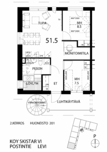 tpk + 2mh + s + monitoimitila | 51,5m<sup>2</sup> | 289 900 € | Varattu