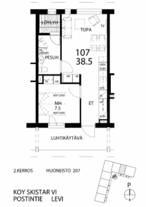 tpk + 1mh + s + monitoimitila | 38,5m<sup>2</sup> | 217 900 € | Varattu